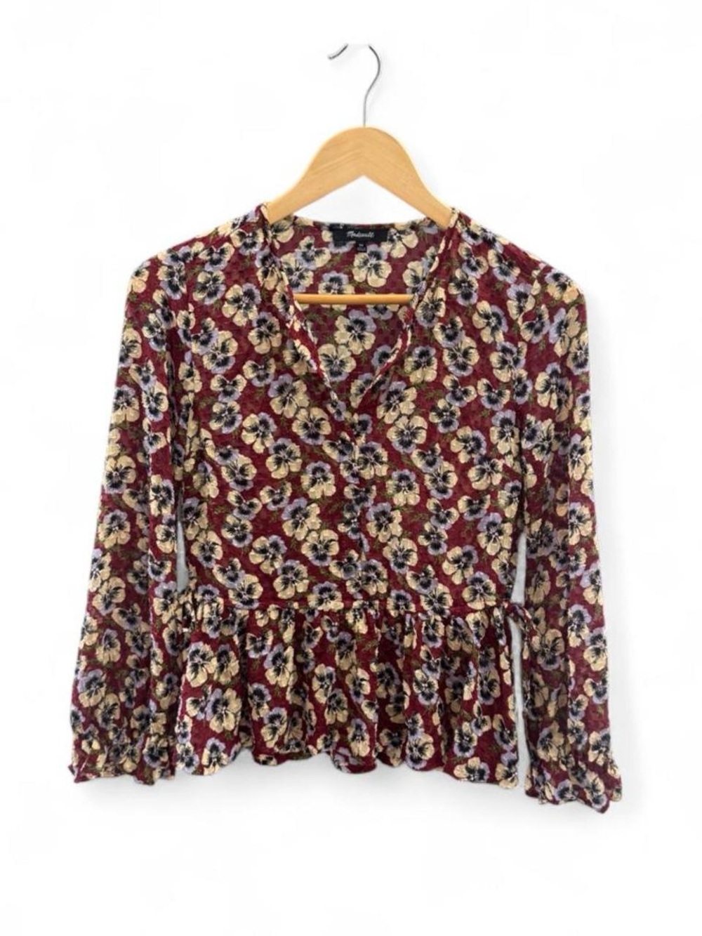 Madewell Drawstring Ruffle-Hem Top in Viola Floral